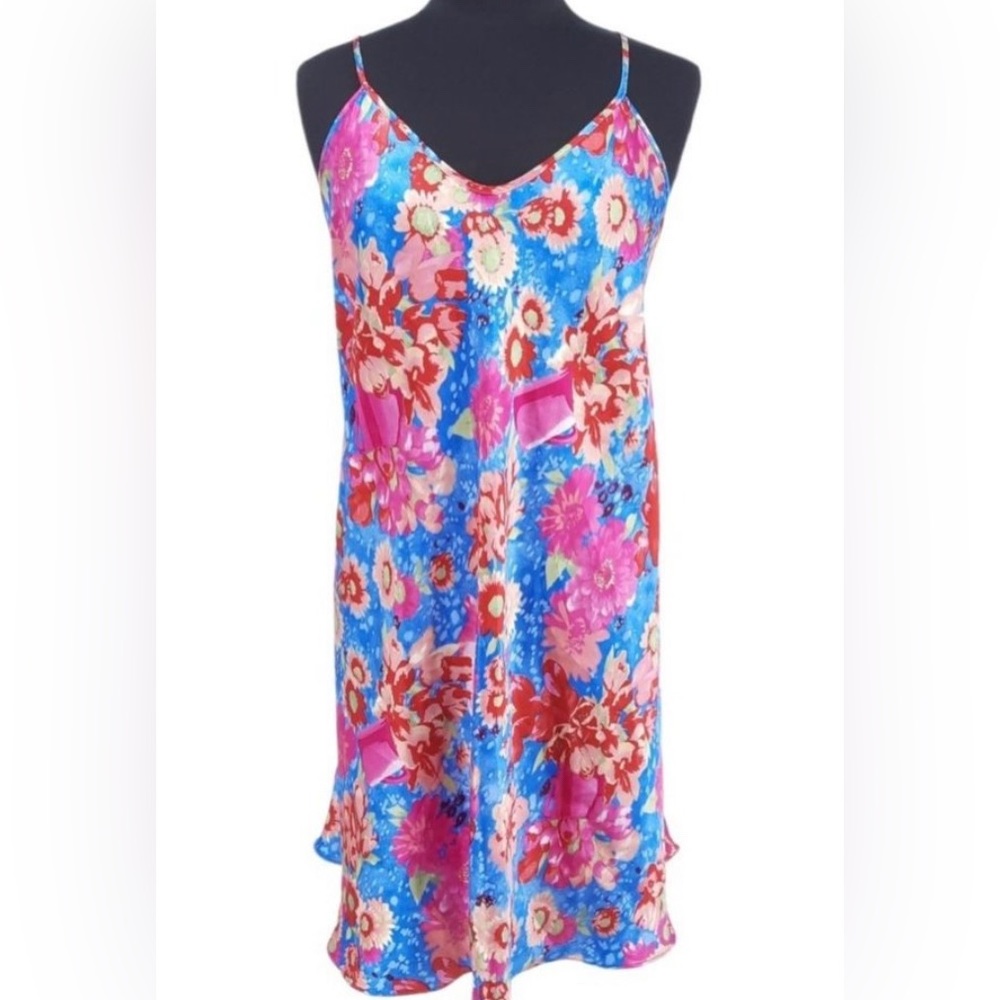 Solange Satin Chemise Slip Lingerie Pink and Blue Floral Women’s Plus Size 22-24